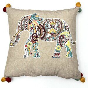 Anthology Elephant Embroidered Duck Down Square Throw Pillow